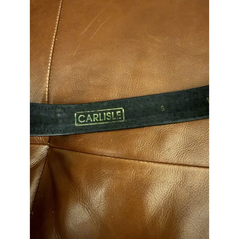 VTG Carlisle Teal Good Brass Buckle Art Deco Leather Belt S